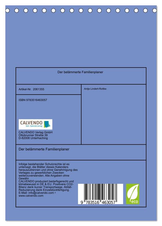 Produktbild: Der bel&auml;mmerte Familienplaner (Tischkalender 2026 DIN A5 hoch), CALVENDO Monatskalender
