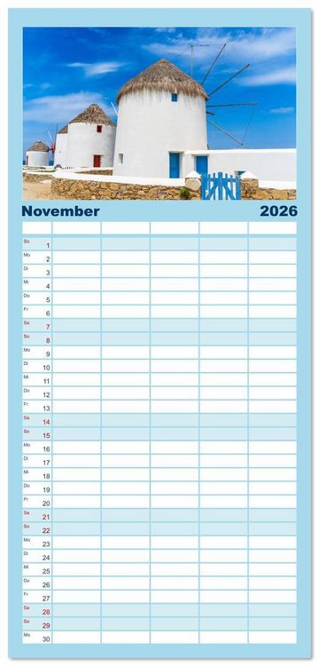 Produktbild: Familienplaner 2026 - Griechenland - Mykonos Kalender mit 5 Spalten (Wandkalender, 21 x 45 cm) CALVENDO