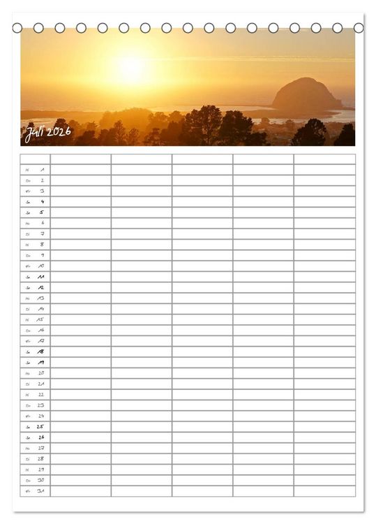 Produktbild: Kalifornien - Familienplaner 2026 (Tischkalender 2026 DIN A5 hoch), CALVENDO Monatskalender