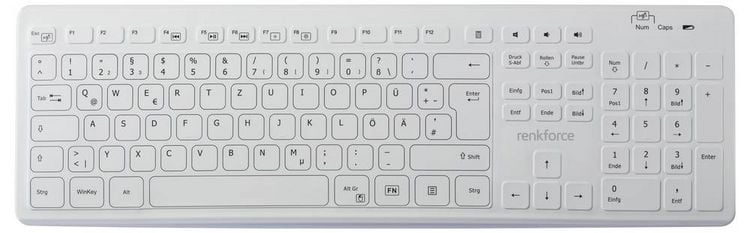 Produktbild: Renkforce RF-WRK-300 Kabellos Hygiene-Tastatur Deutsch, QWERTZ Wei&szlig; (matt) Spritzwassergesch&uuml;tzt