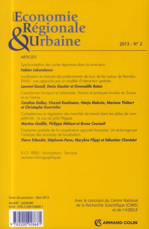 Produktbild: Revue D'Economie Regionale et Urbaine T.2