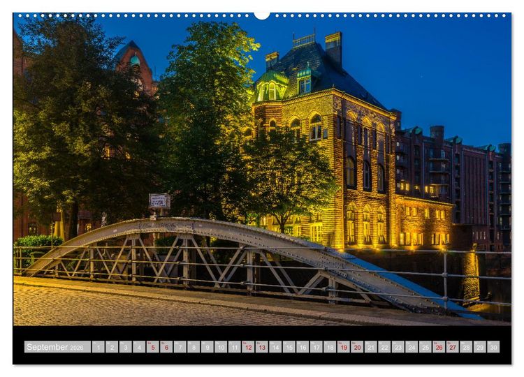 Produktbild: Hamburgs Br&uuml;cken bei Nacht (hochwertiger Premium Wandkalender 2026 DIN A2 quer), Kunstdruck in Hochglanz