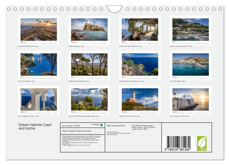 Produktbild: Dream Islands Capri and Ischia (Wall Calendar 2026 DIN A4 landscape), CALVENDO 12 Month Wall Calendar