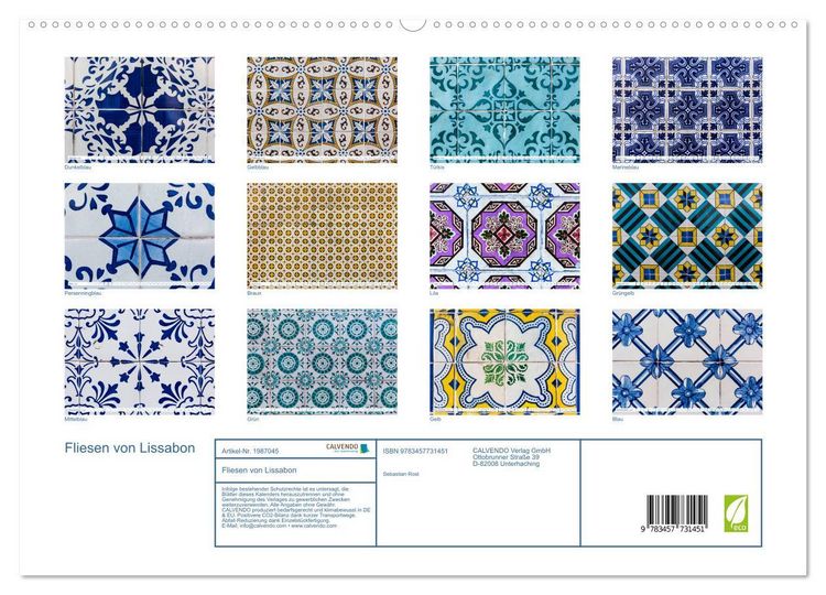 Produktbild: Fliesen von Lissabon (hochwertiger Premium Wandkalender 2026 DIN A2 quer), Kunstdruck in Hochglanz