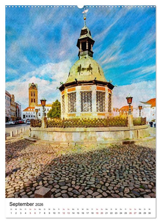 Produktbild: Hansestadt Wismar - Aquarellansichten der Perle des Nordens (Wandkalender 2026 DIN A2 hoch), CALVENDO Monatskalender