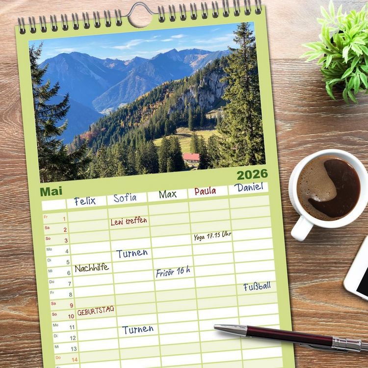 Produktbild: Familienplaner 2026 - Alpenauszeit - Bergpause f&uuml;rs Herz mit 5 Spalten (Wandkalender, 21 x 45 cm) CALVENDO