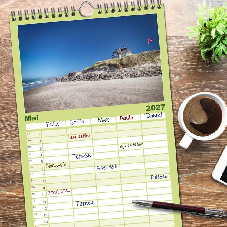 Produktbild: Familienplaner 2027 - D&auml;nemark - Mit dem Wohnmobil durch J&uuml;tland mit 5 Spalten (Wandkalender, 21 x 45 cm) CALVENDO