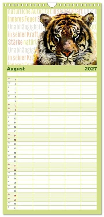 Produktbild: Familienplaner 2027 - Mein wildes Krafttier voller Achtsamkeit mit 5 Spalten (Wandkalender, 21 x 45 cm) CALVENDO