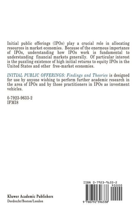 Produktbild: Initial Public Offerings: Findings and Theories
