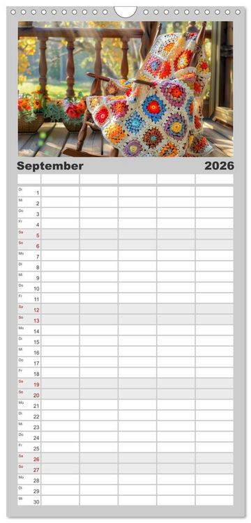 Produktbild: Familienplaner 2026 - Granny Square Kunst - Ein Jahr voller kreativer H&auml;kelideen mit 5 Spalten (Wandkalender, 21 x 45 cm) CALVENDO