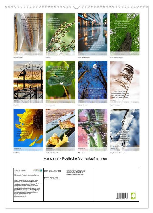 Produktbild: Manchmal - Poetische Momentaufnahmen (Wandkalender 2026 DIN A2 hoch), CALVENDO Monatskalender
