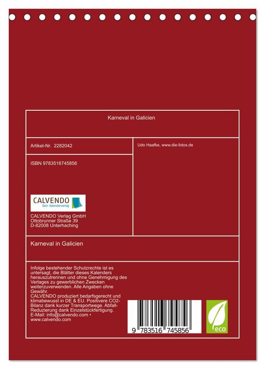 Produktbild: Karneval in Galicien (Tischkalender 2026 DIN A5 hoch), CALVENDO Monatskalender
