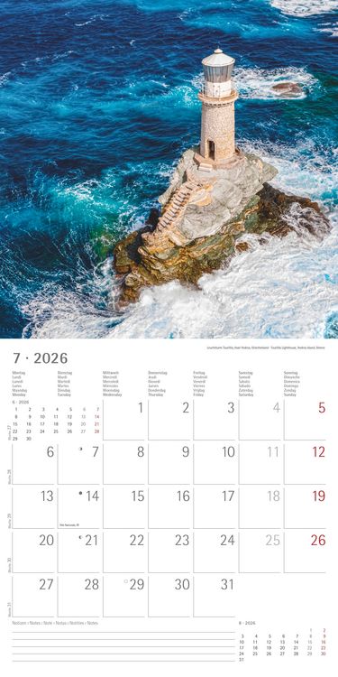 Produktbild: Leuchttürme 2026 - Broschürenkalender 30x30 cm (30x60 geöffnet) - Kalender mit Platz für Notizen - Wandkalender - Wandplaner - Leuchtturmkalender