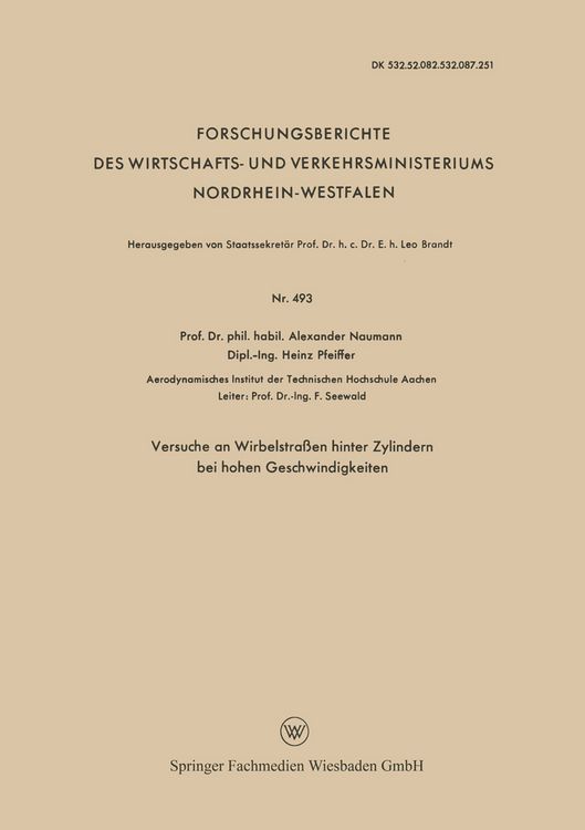 Produktbild: Versuche an Wirbelstra&szlig;en hinter Zylindern bei hohen Geschwindigkeiten