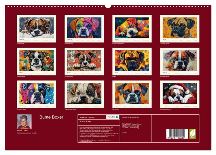 Produktbild: Bunte Boxer (hochwertiger Premium Wandkalender 2026 DIN A2 quer), Kunstdruck in Hochglanz