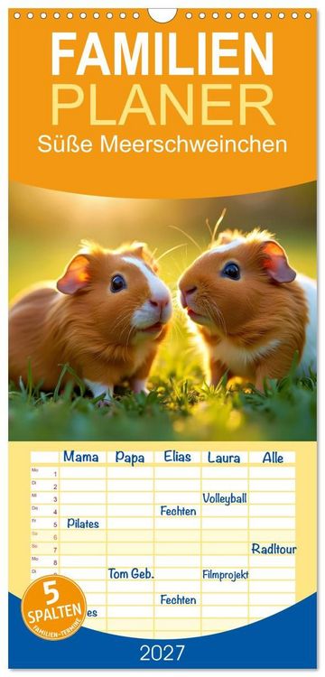 Produktbild: Familienplaner 2027 - S&uuml;&szlig;e Meerschweinchen mit 5 Spalten (Wandkalender, 21 x 45 cm) CALVENDO