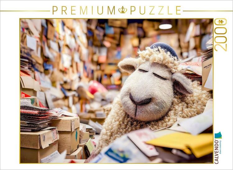 Produktbild: CALVENDO Puzzle Schaf schl&auml;ft friedlich im Paketzentrum Regal | 2000 Teile Lege-Gr&ouml;&szlig;e 90x67cm Foto-Puzzle f&uuml;r gl&uuml;ckliche Stunden