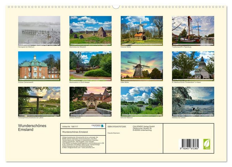 Produktbild: Wundersch&ouml;nes Emsland (hochwertiger Premium Wandkalender 2026 DIN A2 quer), Kunstdruck in Hochglanz