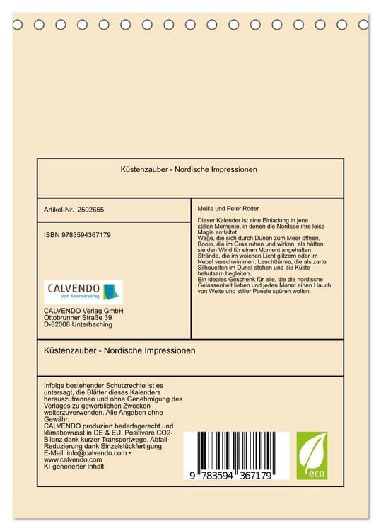 Produktbild: K&uuml;stenzauber - Nordische Impressionen (Tischkalender 2027 DIN A5 hoch), CALVENDO Monatskalender