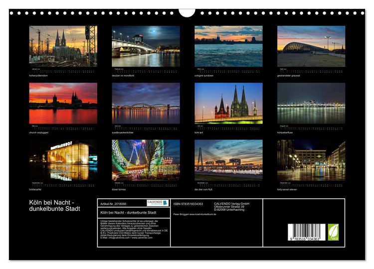 Produktbild: K&ouml;ln bei Nacht - dunkelbunte Stadt (Wandkalender 2026 DIN A3 quer), CALVENDO Monatskalender