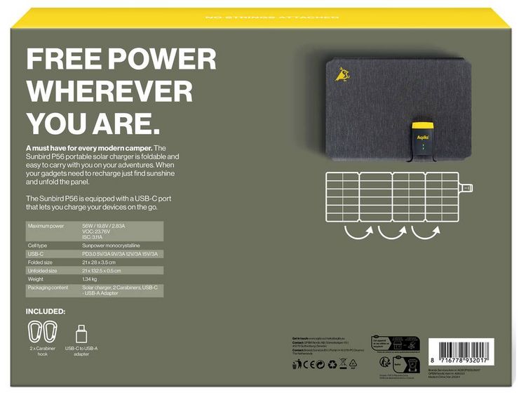 Produktbild: Aqiila P56 AQSCP56SUN017 Solar-Ladeger&auml;t 56W