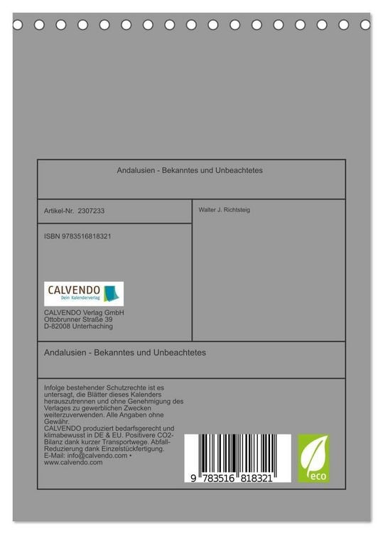 Produktbild: Andalusien - Bekanntes und Unbeachtetes (Tischkalender 2027 DIN A5 hoch), CALVENDO Monatskalender