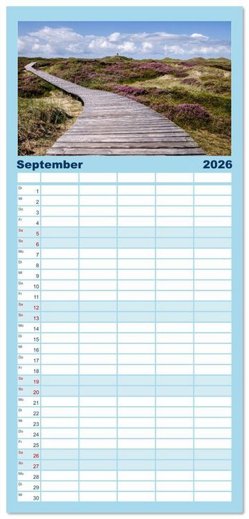 Produktbild: Familienplaner 2026 - Nordfriesland - weiter Horizont, faszinierende Natur, idyllische St&auml;dte mit 5 Spalten (Wandkalender, 21 x 45 cm) CALVENDO