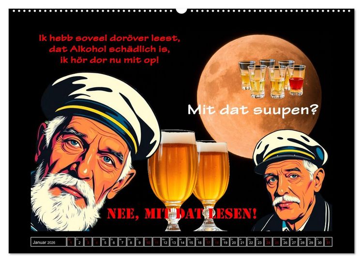 Produktbild: Plattd&uuml;tsche Cartoons (hochwertiger Premium Wandkalender 2026 DIN A2 quer), Kunstdruck in Hochglanz