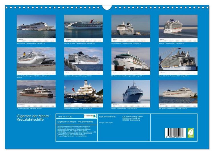 Produktbild: Giganten der Meere - Kreuzfahrtschiffe (Wandkalender 2027 DIN A3 quer), CALVENDO Monatskalender