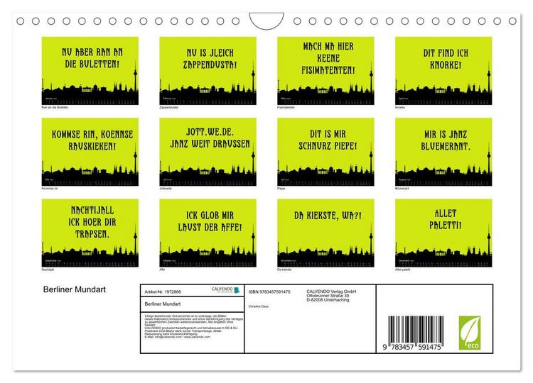 Produktbild: Berliner Mundart (Wandkalender 2026 DIN A4 quer), CALVENDO Monatskalender