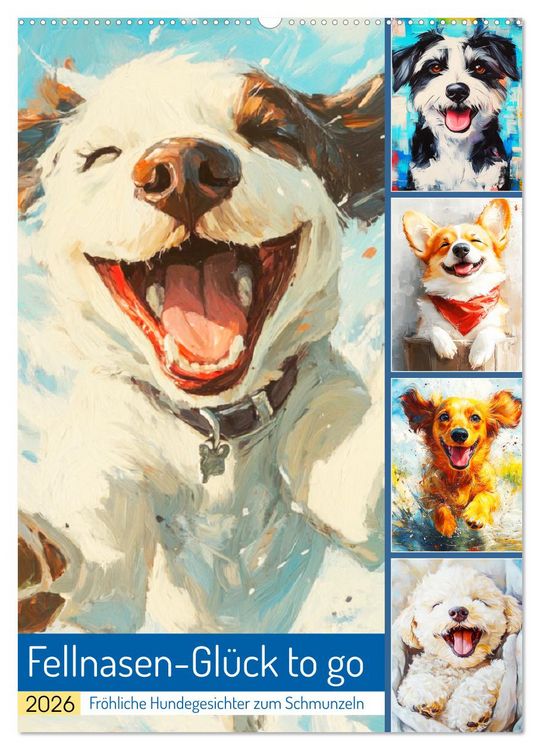 Produktbild: Fellnasen-Gl&uuml;ck to go. Fr&ouml;hliche Hundegesichter zum Schmunzeln (Wandkalender 2026 DIN A2 hoch), CALVENDO Monatskalender