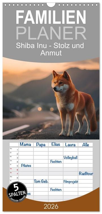 Produktbild: Familienplaner 2026 - Shiba Inu - Stolz und Anmut mit 5 Spalten (Wandkalender, 21 x 45 cm) CALVENDO