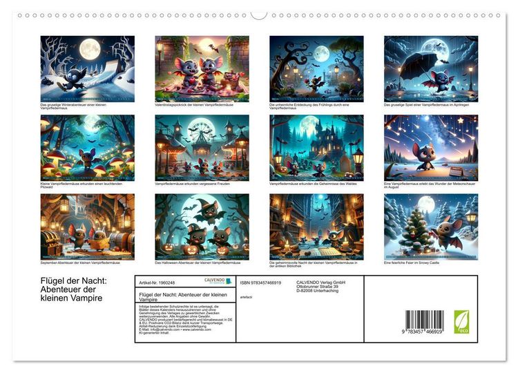 Produktbild: Fl&uuml;gel der Nacht: Abenteuer der kleinen Vampire (hochwertiger Premium Wandkalender 2026 DIN A2 quer), Kunstdruck in Hochglanz