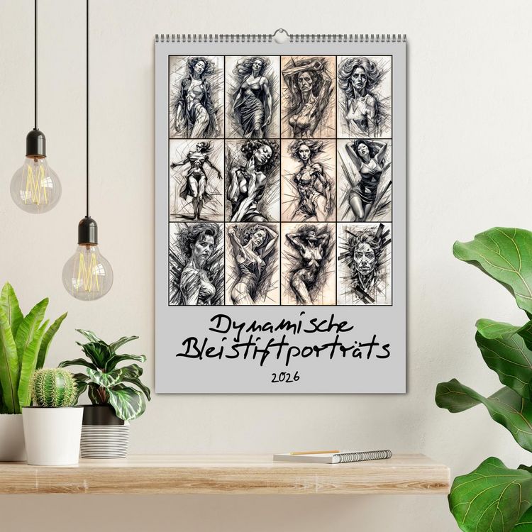 Produktbild: Dynamische Bleistiftportr&auml;ts (Wandkalender 2026 DIN A2 hoch), CALVENDO Monatskalender