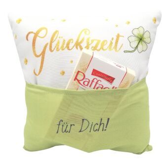 Produktbild: Kissen 25 x 25 cm mit Tasche, Gl&uuml;ck ist Zeit