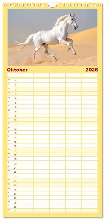 Produktbild: Familienplaner 2026 - Bezaubernde Eleganz wei&szlig;er Pferde mit 5 Spalten (Wandkalender, 21 x 45 cm) CALVENDO