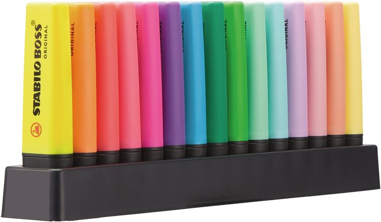 Produktbild: STABILO Textmarker -   BOSS ORIGINAL - 15er Tischset - 9 Leuchtfarben, 6 Pastellfarben
