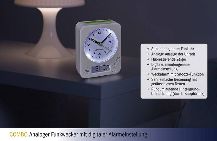 Produktbild: TFA Dostmann 60.1511.02 Funk Wecker Wei&szlig; Fluoreszierend Zeiger