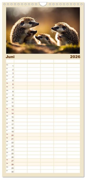 Produktbild: Familienplaner 2026 - Igel - Wildtier des Jahres 2024 mit 5 Spalten (Wandkalender, 21 x 45 cm) CALVENDO