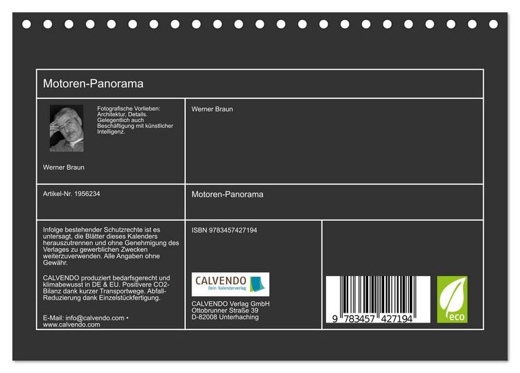 Produktbild: Motoren-Panorama (Tischkalender 2026 DIN A5 quer), CALVENDO Monatskalender