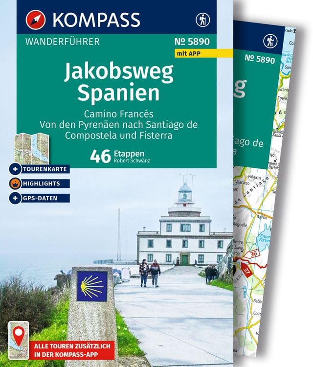 Produktbild: KOMPASS Wanderführer Jakobsweg Spanien, Camino Francés. Von den Pyrenäen nach Santiago de Compostela und Fisterra, 46 Etappen mit Extra-Tourenkarte