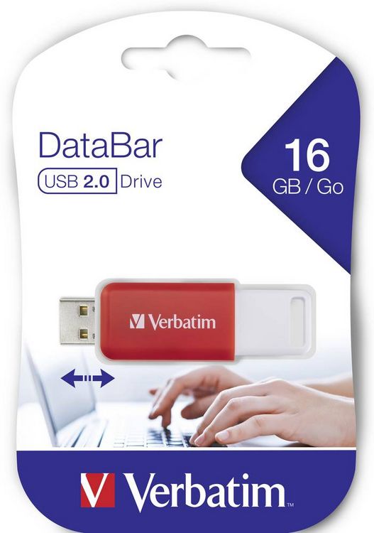 Produktbild: Verbatim V DataBar USB 2.0 Drive USB-Stick 16 GB Rot 49453 USB-A (USB 2.0)