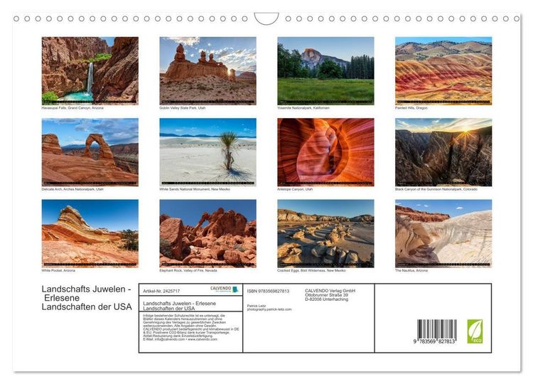 Produktbild: Landschafts Juwelen - Erlesene Landschaften der USA (Wandkalender 2027 DIN A3 quer), CALVENDO Monatskalender