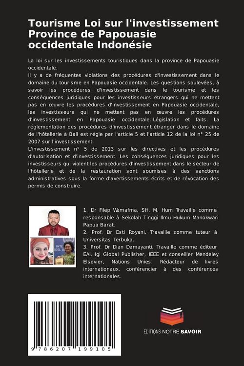 Produktbild: Tourisme Loi sur l'investissement Province de Papouasie occidentale Indon&eacute;sie