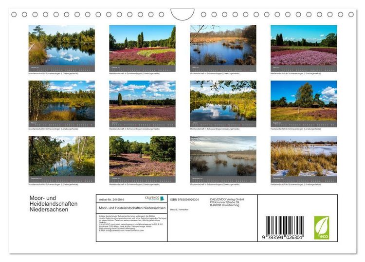 Produktbild: Moor- und Heidelandschaften Niedersachsen (Wandkalender 2027 DIN A4 quer), CALVENDO Monatskalender
