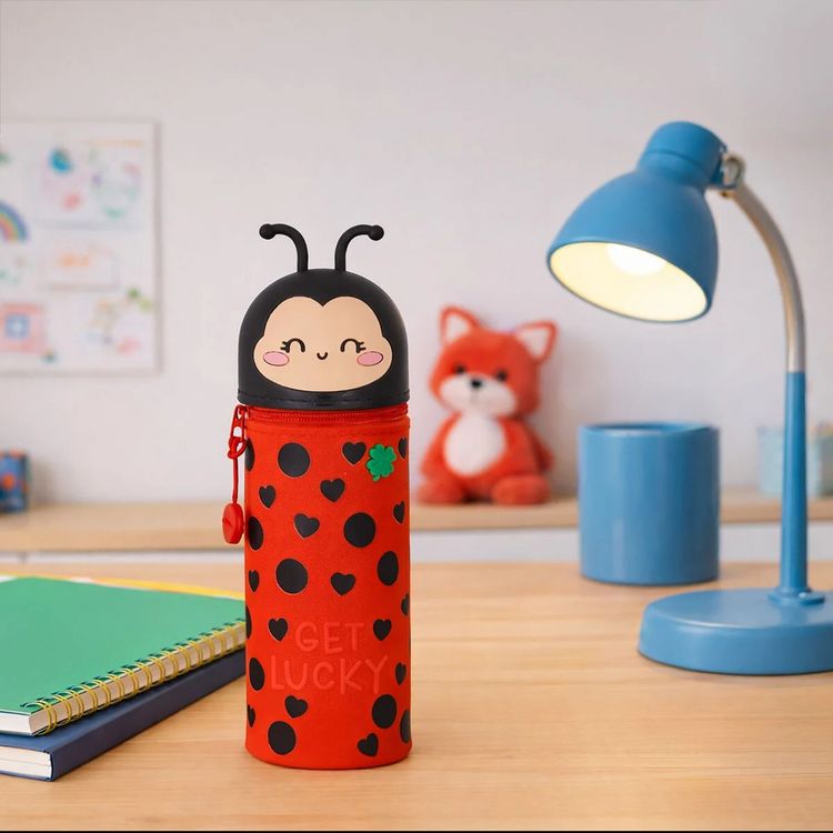 Produktbild: Legami 2-in-1-Federm&auml;ppchen aus Silikon - Kawaii - Ladybug "Get Lucky"
