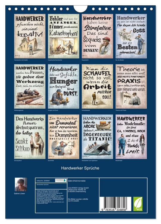 Produktbild: Handwerker Spr&uuml;che (Wandkalender 2026 DIN A4 hoch), CALVENDO Monatskalender