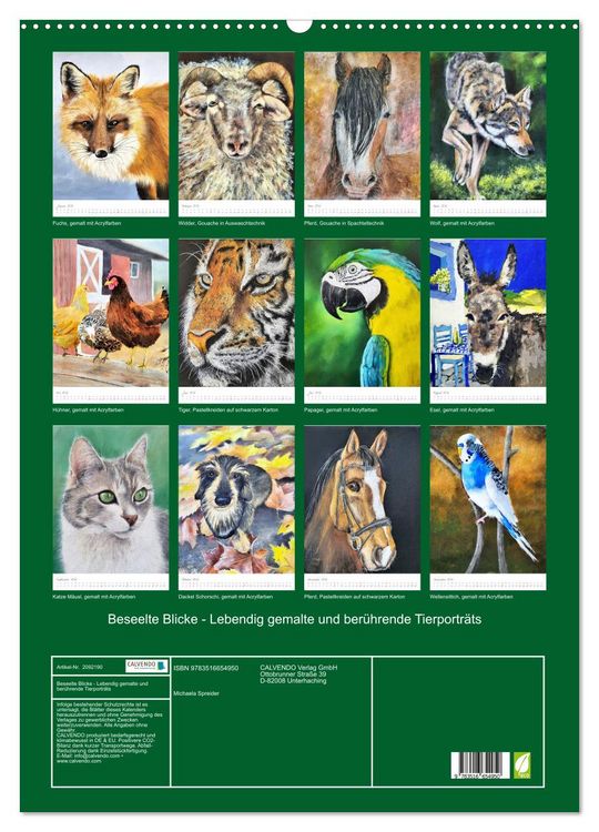 Produktbild: Beseelte Blicke - Lebendig gemalte und ber&uuml;hrende Tierportr&auml;ts (Wandkalender 2026 DIN A2 hoch), CALVENDO Monatskalender