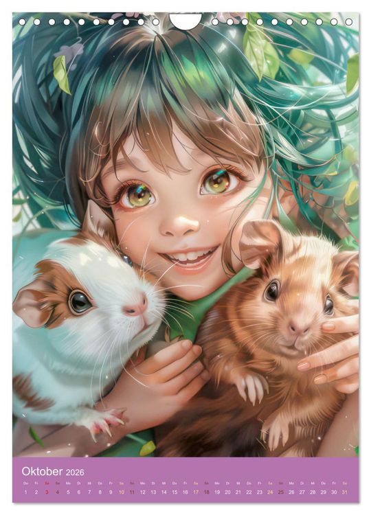 Produktbild: Manga Kinder - Unersch&uuml;tterliche Tierliebe (Wandkalender 2026 DIN A4 hoch), CALVENDO Monatskalender
