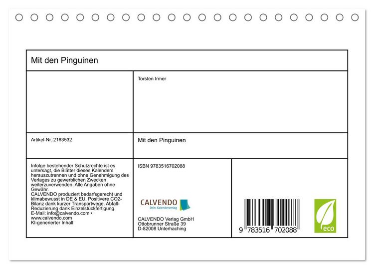 Produktbild: Mit den Pinguinen (Tischkalender 2026 DIN A5 quer), CALVENDO Monatskalender
